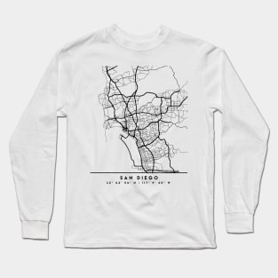 SAN DIEGO CALIFORNIA BLACK CITY STREET MAP ART Long Sleeve T-Shirt